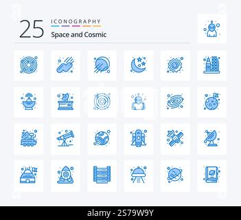 Space 25 Blue Color icon pack including space. rocket. space. launch. planet Stock Vector