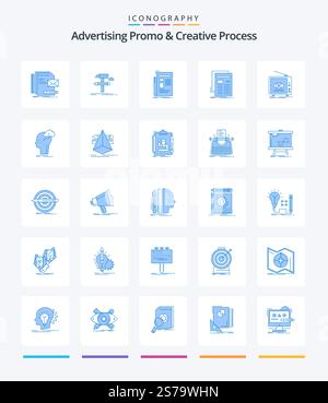 Creative Advertising Promo And Creative Process 25 Blue icon pack  Such As marketing. ad. tool. newspaper. news Stock Vector