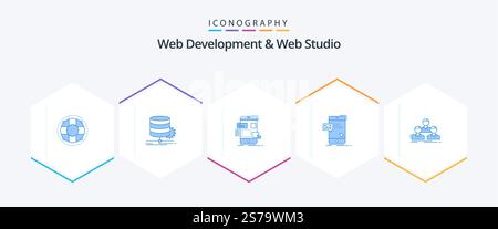 Web Development And Web Studio 25 Blue icon pack including instant. bulk. diagram. ux. design Stock Vector