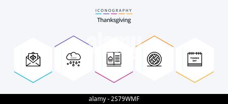 Thanksgiving 25 Line icon pack including pie. cake. thanksgiving. baking. recipes Stock Vector