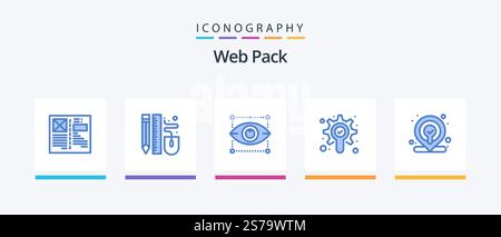 Web Pack Blue 5 Icon Pack Including web. gear. pencil. search. designing. Creative Icons Design Stock Vector