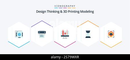 Design Thinking And D Printing Modeling 25 Flat icon pack including object. sports. computer. king. entertainment Stock Vector