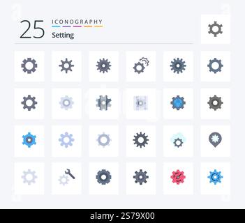 Setting 25 Flat Color icon pack including cogs. gear. wheel. general. gear Stock Vector