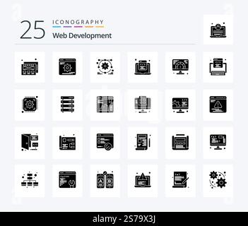 Web Development 25 Solid Glyph icon pack including serving. web. setting. speed. programming Stock Vector