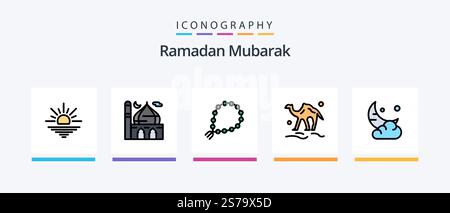 Ramadan Line Filled 5 Icon Pack Including islam. decoration. islam. star. islam. Creative Icons Design Stock Vector