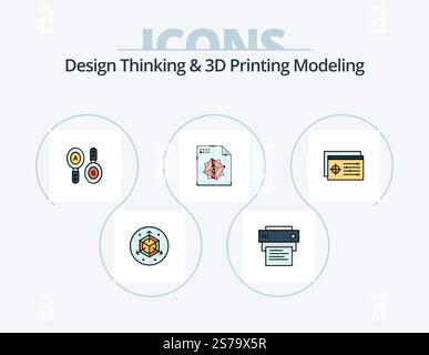 Design Thinking And D Printing Modeling Line Filled Icon Pack 5 Icon Design. scanner. printer. arrow. computing. search Stock Vector