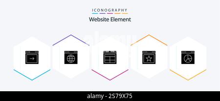Website Element 25 Glyph icon pack including business. favorite. divide. bookmark. website Stock Vector
