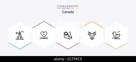 Canada 25 Line icon pack including canada. duck. map. reindeer. arctic Stock Vector