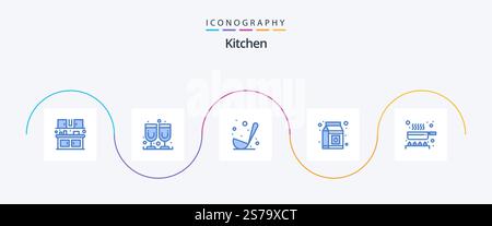 Kitchen Blue 5 Icon Pack Including kitchen. food. food. cook. package Stock Vector