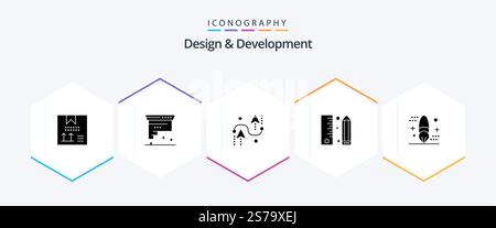 Design and Development 25 Glyph icon pack including development. coding. development. programing. design Stock Vector
