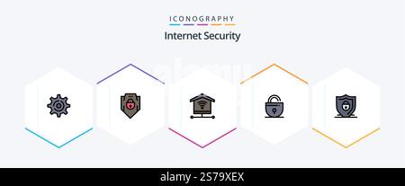 Internet Security 25 FilledLine icon pack including lock. internet. security. internet. locked Stock Vector