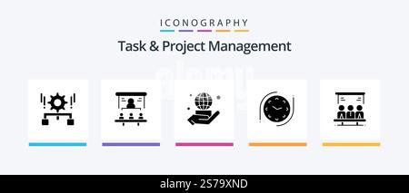 Task And Project Management Glyph 5 Icon Pack Including . business . market share . world .. Creative Icons Design Stock Vector
