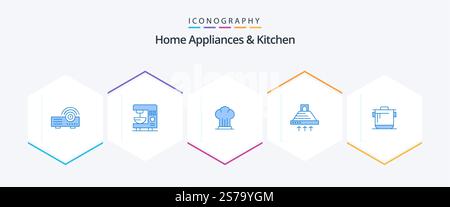 Home Appliances And Kitchen 25 Blue icon pack including smoke. kitchen. cap. cooking. restaurant Stock Vector