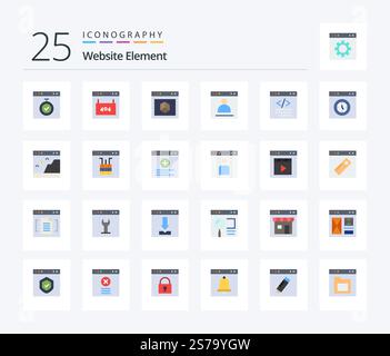 Website Element 25 Flat Color icon pack including login. browser. page. site. element Stock Vector