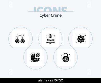 Cyber Crime Glyph Icon Pack 5 Icon Design. cyber crime. thief. security. man. arrest Stock Vector
