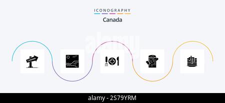 Canada Glyph 5 Icon Pack Including canada. wedding. autumn. cake. timber Stock Vector
