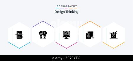 Design Thinking 25 Glyph icon pack including email. document. pencil. cv. user Stock Vector