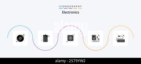 Electronics Glyph 5 Icon Pack Including . socket. fan. hardware. multi meter Stock Vector