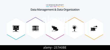 Data Management And Data Organization 25 Glyph icon pack including optimization. seo. database. copy. management Stock Vector