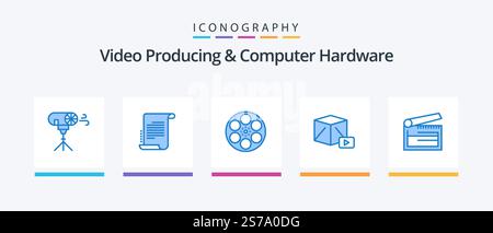Video Producing And Computer Hardware Blue 5 Icon Pack Including action. play. film. media. tape. Creative Icons Design Stock Vector