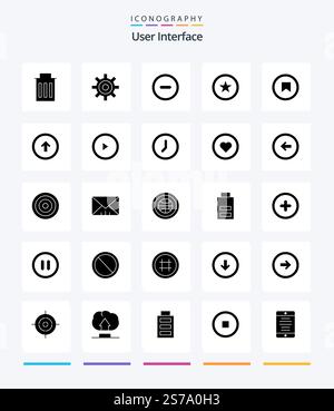 Creative User Interface 25 Glyph Solid Black icon pack  Such As user. plus. interface. interface. interface Stock Vector
