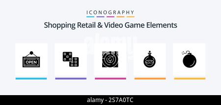 Shoping Retail And Video Game Elements Glyph 5 Icon Pack Including explosion. bomb. labyrinth. spray. bottle. Creative Icons Design Stock Vector