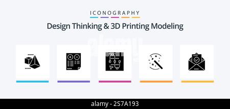 Design Thinking And D Printing Modeling Glyph 5 Icon Pack Including mail. magic. mouse. solution. arrow. Creative Icons Design Stock Vector