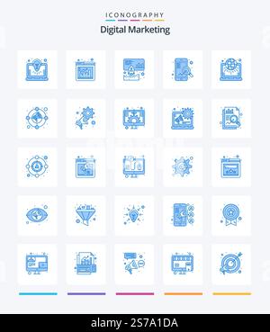 Creative Digital Marketing 25 Blue icon pack  Such As net. seo. data. search. fast Stock Vector