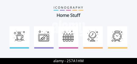 Home Stuff Line 5 Icon Pack Including bathtub. light. fence. decoration. bulb. Creative Icons Design Stock Vector