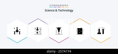 Science And Technology 25 Glyph icon pack including . . filter. laboratory. chemical industry Stock Vector