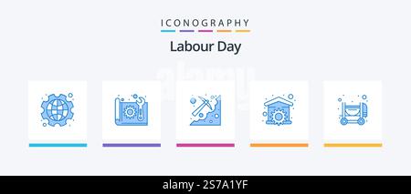 Labour Day Blue 5 Icon Pack Including repair. house. paper. pickaxe. mining. Creative Icons Design Stock Vector