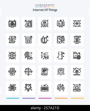 Creative Internet Of Things 25 OutLine icon pack  Such As internet of things. connections. wifi. communications. iot Stock Vector