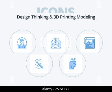 Design Thinking And D Printing Modeling Blue Icon Pack 5 Icon Design. wallpaper. education. user. envelope. mail Stock Vector