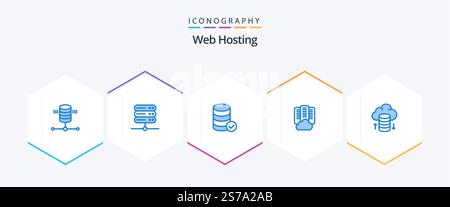 Web Hosting 25 Blue icon pack including hosting network. cloud hosting. security. server. center Stock Vector