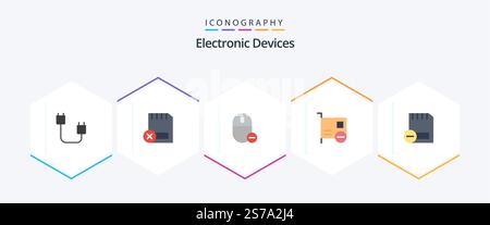 Devices 25 Flat icon pack including devices. card. hardware. remove. hardware Stock Vector