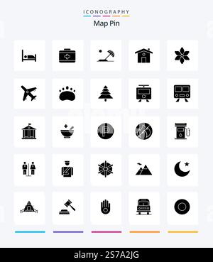 Creative Map Pin 25 Glyph Solid Black icon pack  Such As travel. plant. holiday. nature. travel Stock Vector