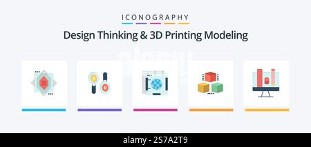 Design Thinking And D Printing Modeling Flat 5 Icon Pack Including education. shepping. brower. computing. box. Creative Icons Design Stock Vector