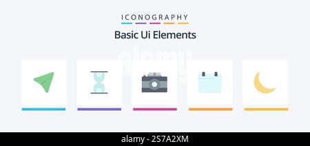Basic Ui Elements Flat 5 Icon Pack Including sleep . moon. image. year. day. Creative Icons Design Stock Vector