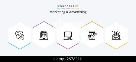 Marketing And Advertising 25 Line icon pack including email. communication. newsletter. commercial. board Stock Vector