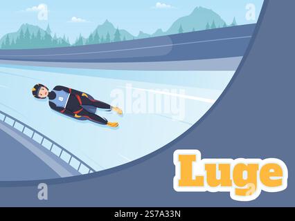 Luge Sled Race Athlete Winter Sport Illustration with Riding a Sledding, Ice and Bobsleigh in Flat Cartoon Hand Drawn for Landing Page Templates Stock Vector