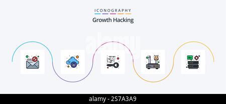 Hacking Line Filled Flat 5 Icon Pack Including network. internet. internet. error. private Stock Vector