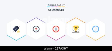 Ui Essentials 25 Flat icon pack including game. award. love. interface. close Stock Vector