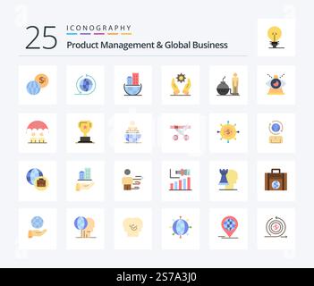 Product Managment And Global Business 25 Flat Color icon pack including modern. business. architecture. solutions. development Stock Vector