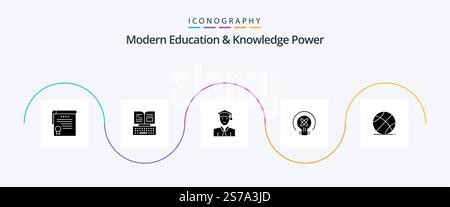 Modern Education And Knowledge Power Glyph 5 Icon Pack Including sports. education. student. idea. bulb Stock Vector