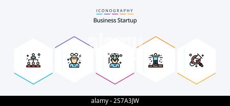 Business Startup 25 FilledLine icon pack including magnifying. business. business. person. business Stock Vector