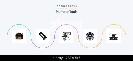 Plumber Line Filled Flat 5 Icon Pack Including mechanical. plumbing. mechanical. plumber. extractor Stock Vector