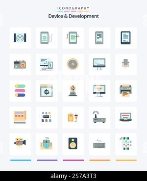 Creative Device And Development 25 Flat icon pack  Such As coding. coding. mobile . cell. mobile Stock Vector