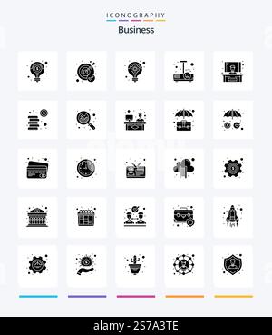 Creative Business 25 Glyph Solid Black icon pack  Such As conference. projector. target. presentation. idea Stock Vector
