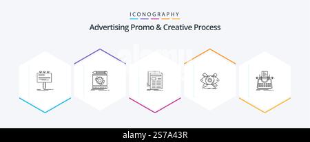 Advertising Promo And Creative Process 25 Line icon pack including illustration. design. prototype. newspaper. news Stock Vector