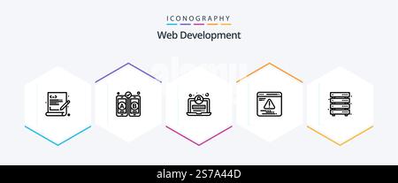 Web Development 25 Line icon pack including web. server. web. data storage. error Stock Vector